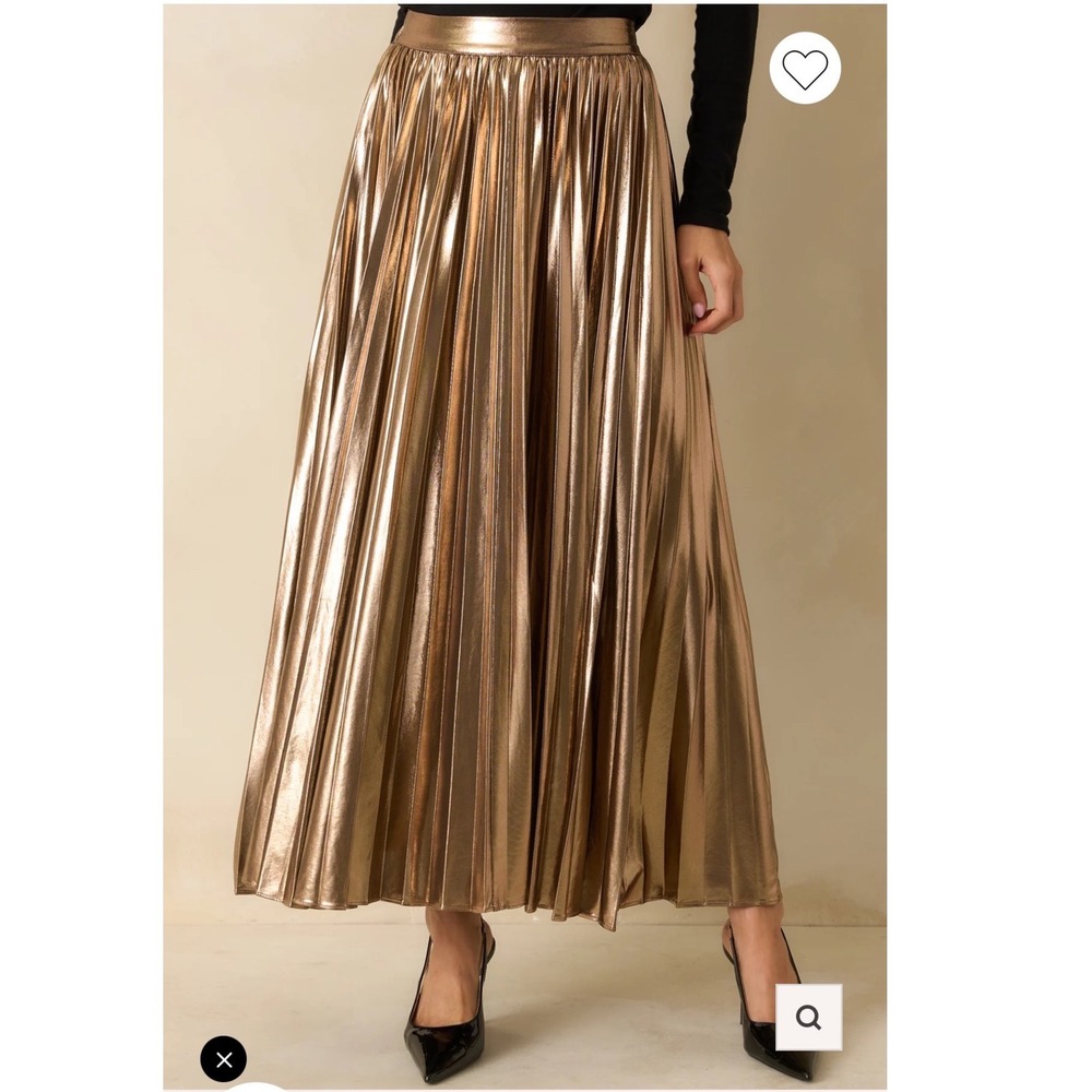 Skylar Rose Light The Night Bronze Metallic Pleated Maxi Skirt S NWT glam chic - Picture 3 of 9